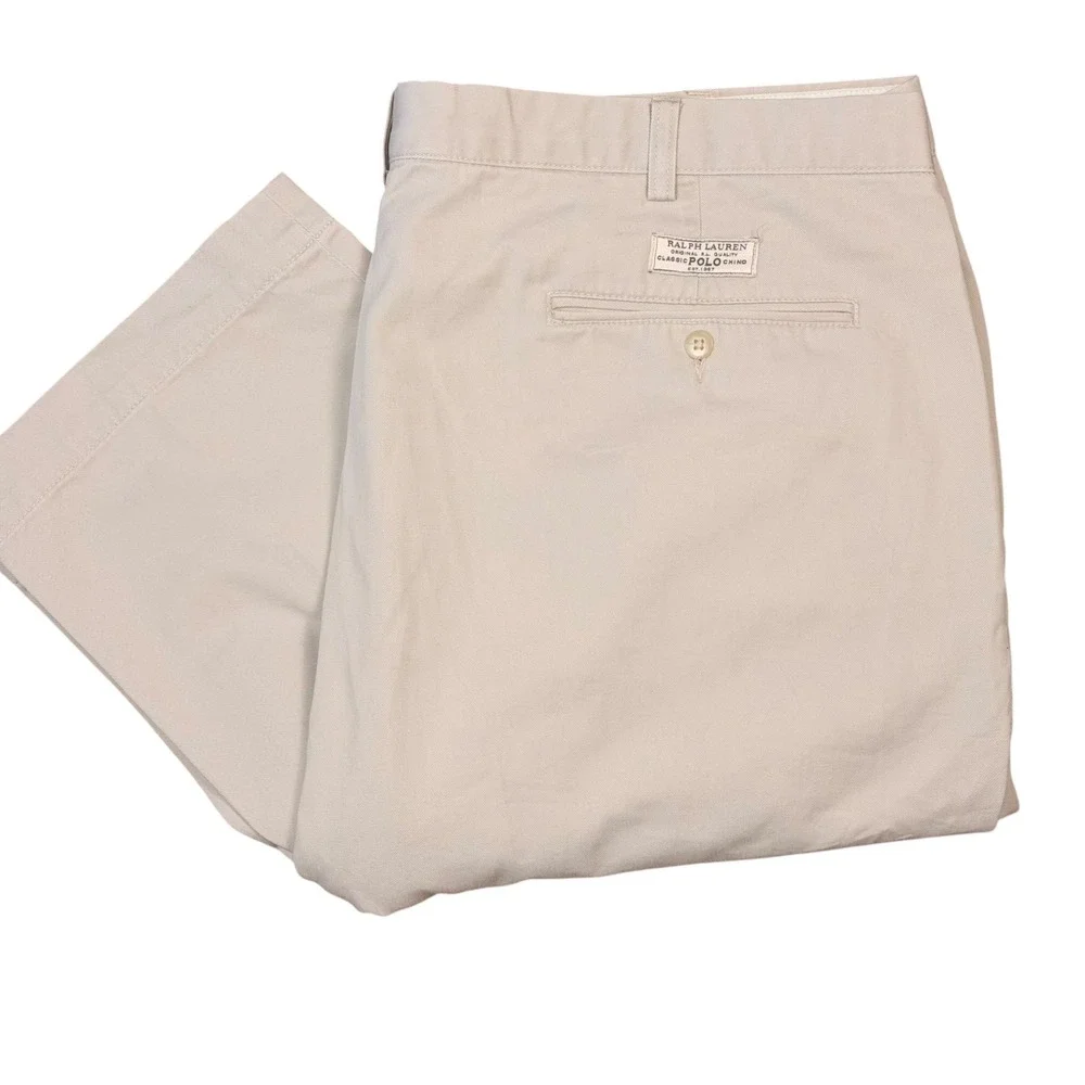 Vintage Polo Ralph Lauren Andrew Pant Men 44B x 34 Tan Double Pleated Chino Prep